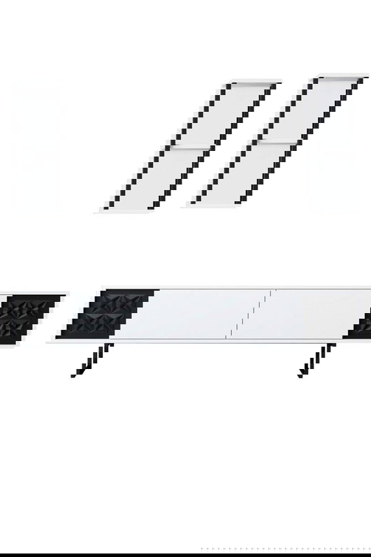 Comoda TV, Bexley, Black Line, 180x30x48 cm, PAL, Alb/Negru