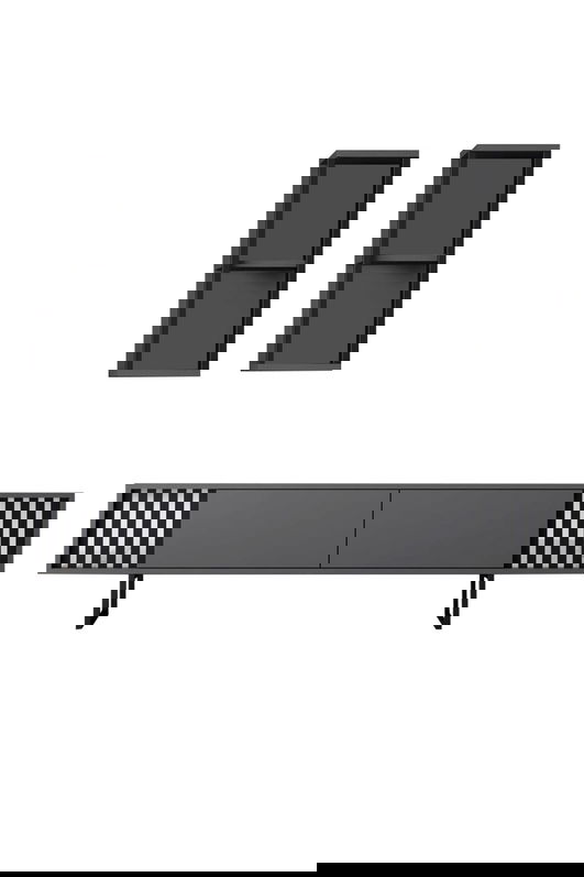 Comoda TV, Bexley, Chrome Line, 180x30x48 cm, PAL, Antracit / Negru