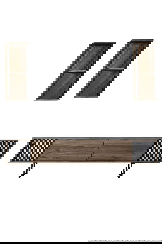 Comoda TV, Bexley, Chrome Line, 180x30x48 cm, PAL, Nuc / Negru