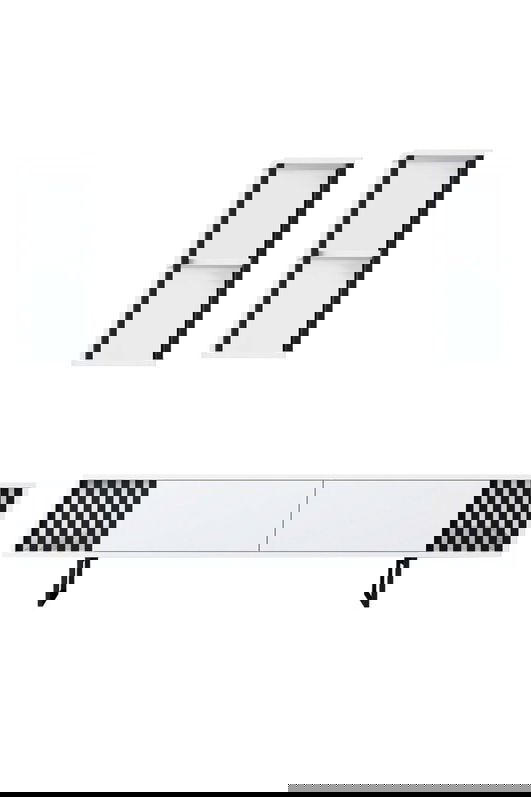 Comoda TV, Bexley, Chrome Line, 180x30x48 cm, PAL, Alb/Negru