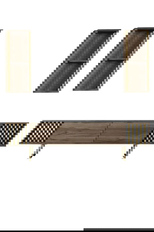 Comoda TV, Bexley, Gold Line, 180x30x48 cm, PAL, Nuc / Negru