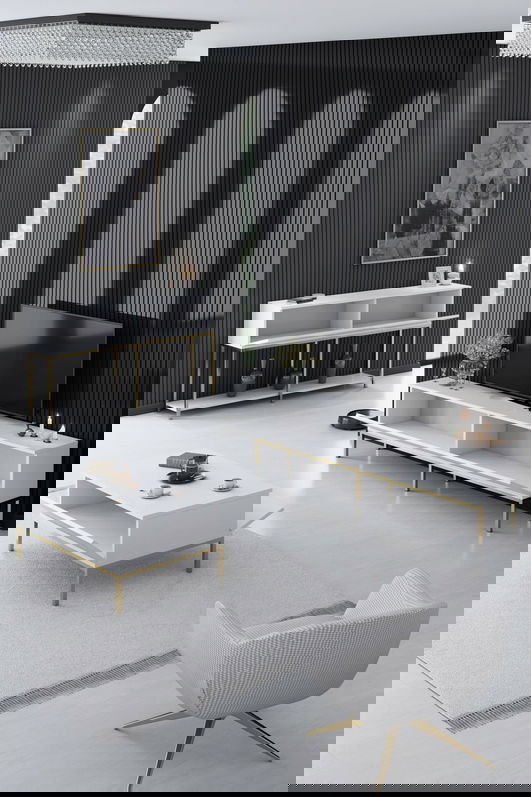 Set mobilier living, Bexley, Lord, PAL, Alb/Auriu