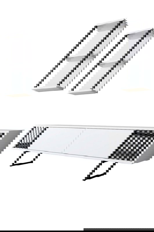 Set mobilier living, Bexley, Chrome Line Set, PAL, Alb/Negru