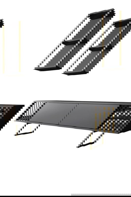 Set mobilier living, Bexley, Gold Line, PAL, Antracit / Aur