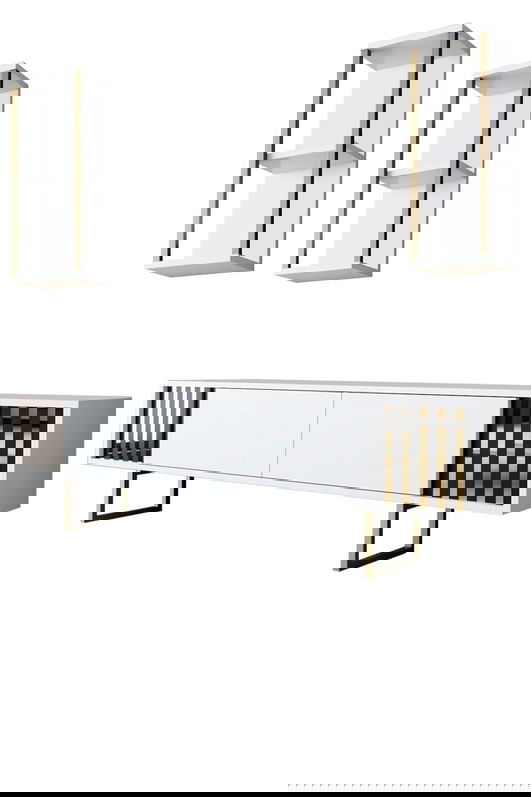 Set mobilier living, Bexley, Gold Line, PAL, Alb/Auriu