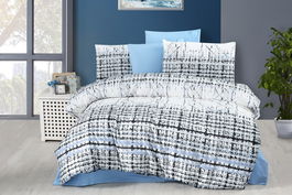Lenjerie de pat pentru o persoana, L'essentiel Maison, Mia, Albastru / Alb / Negru