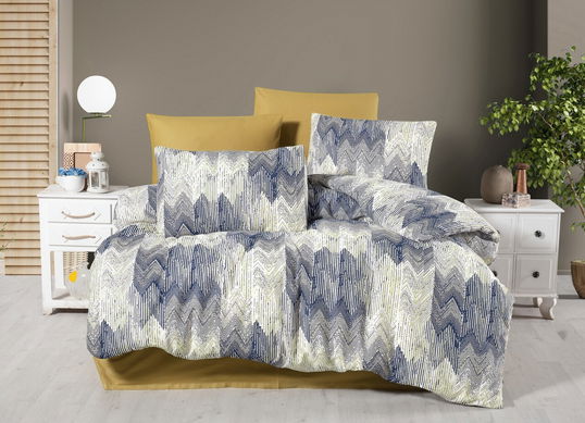 Lenjerie de pat pentru o persoana, L'essentiel Maison, Fairy, Muștar / Albastru închis / Alb