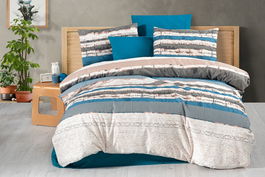 Lenjerie de pat dubla, L'essentiel Maison, Stella, Albastru / Crem / Gri