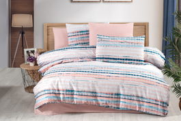 Lenjerie de pat dubla, L'essentiel Maison, Terra, Pulbere / Alb / Albastru