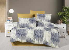 Lenjerie de pat dubla, L'essentiel Maison, Fairy, Muștar / Albastru închis / Alb