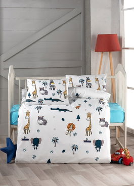 Lenjerie de pat pentru copii, L'essentiel Maison, Safari, Alb / Albastru închis / Galben