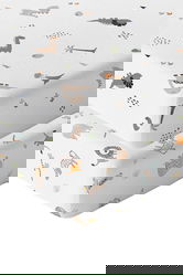 Set cearceaf de pat cu elastic pentru copii, L'essentiel Maison, Jungle Dinozor, Muștar / Maro / Gri