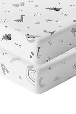 Set cearceaf de pat cu elastic pentru copii, L'essentiel Maison, Abc Dinozor, Portocaliu / Maro / Mentă