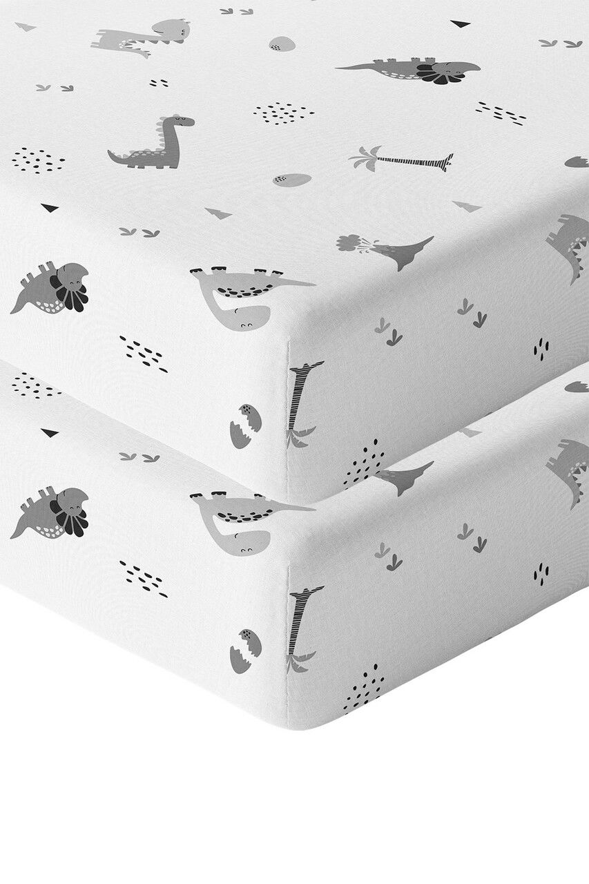 Set cearceaf de pat cu elastic pentru copii, L'essentiel Maison, Dinozor Dinozor, Gri / Muștar / Maro