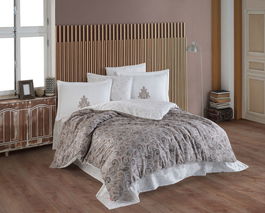 Lenjerie de pat dubla, L'essentiel Maison, Mirabel, Maro/Alb