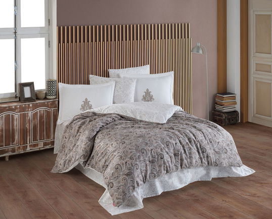 Lenjerie de pat dubla, L'essentiel Maison, Mirabel, Maro/Alb