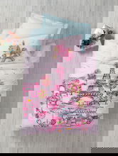 Lenjerie de pat pentru o persoana Young, L'essentiel Maison, Corisa v2, Bumbac Ranforce, Roz / Albastru