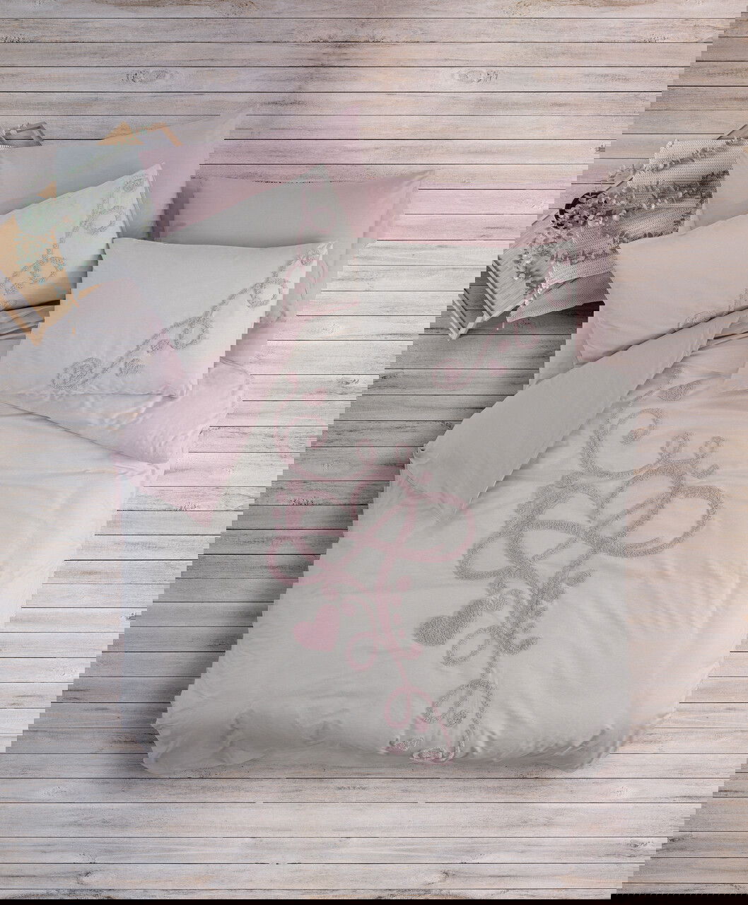 Lenjerie de pat dubla, L'essentiel Maison, Bellini, Roz/Alb