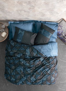 Lenjerie de pat dubla, L'essentiel Maison, Armor, Negru/Albastru