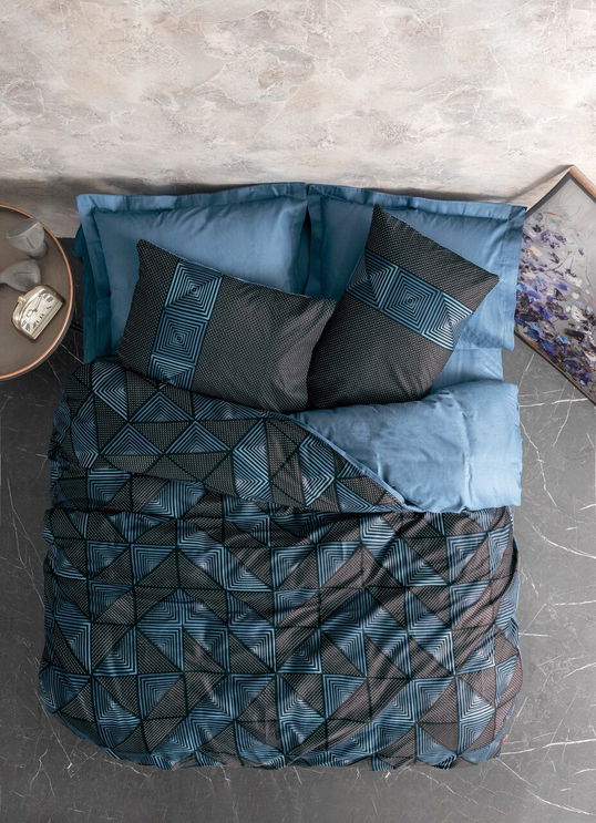Lenjerie de pat dubla, L'essentiel Maison, Armor, Negru/Albastru