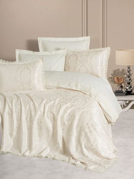 Set lenjerie de pat si cuvertura dubla Ranforce, L'essentiel Maison, Silva, Crem