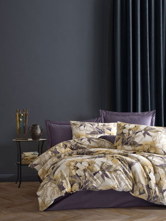 Lenjerie de pat dubla, L'essentiel Maison, Florence, Mov / Bej / Galben / Crem