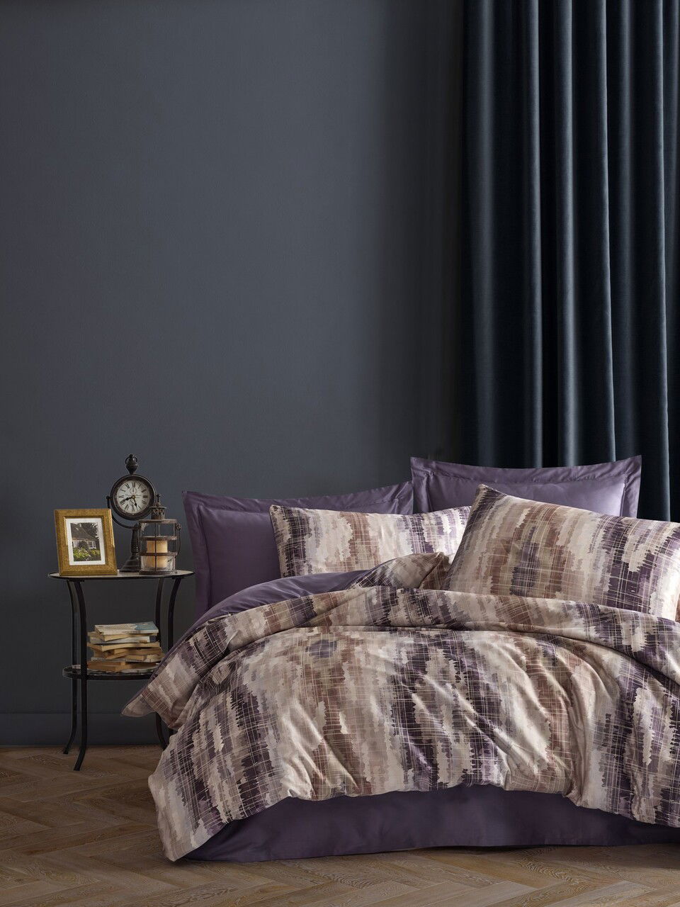Lenjerie de pat dubla, L'essentiel Maison, Mateo, Mov / Alb / Maro