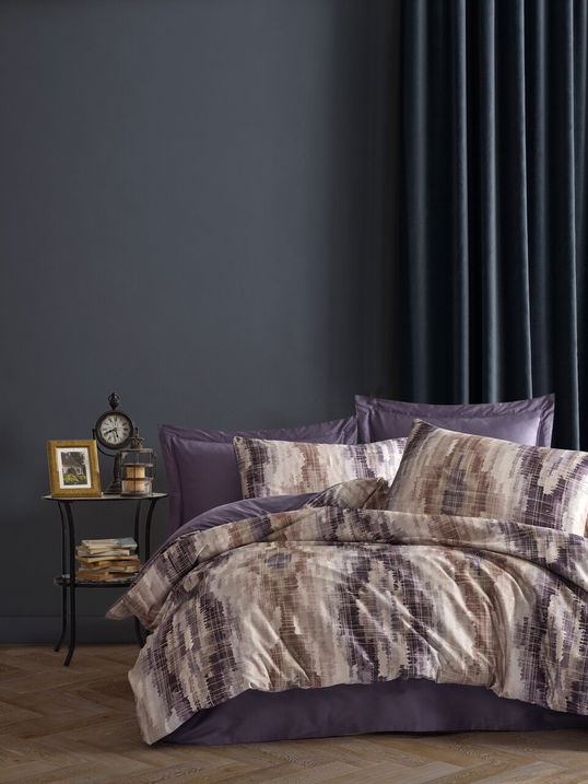 Lenjerie de pat dubla, L'essentiel Maison, Mateo, Mov / Alb / Maro