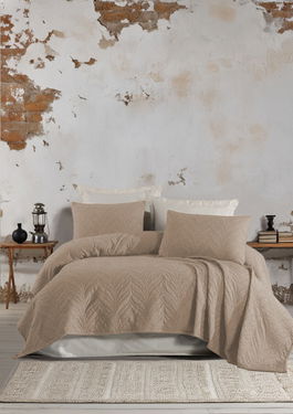 Set cuvertura de pat dubla 3 piese, L'essentiel Maison, Sandeo, Bej