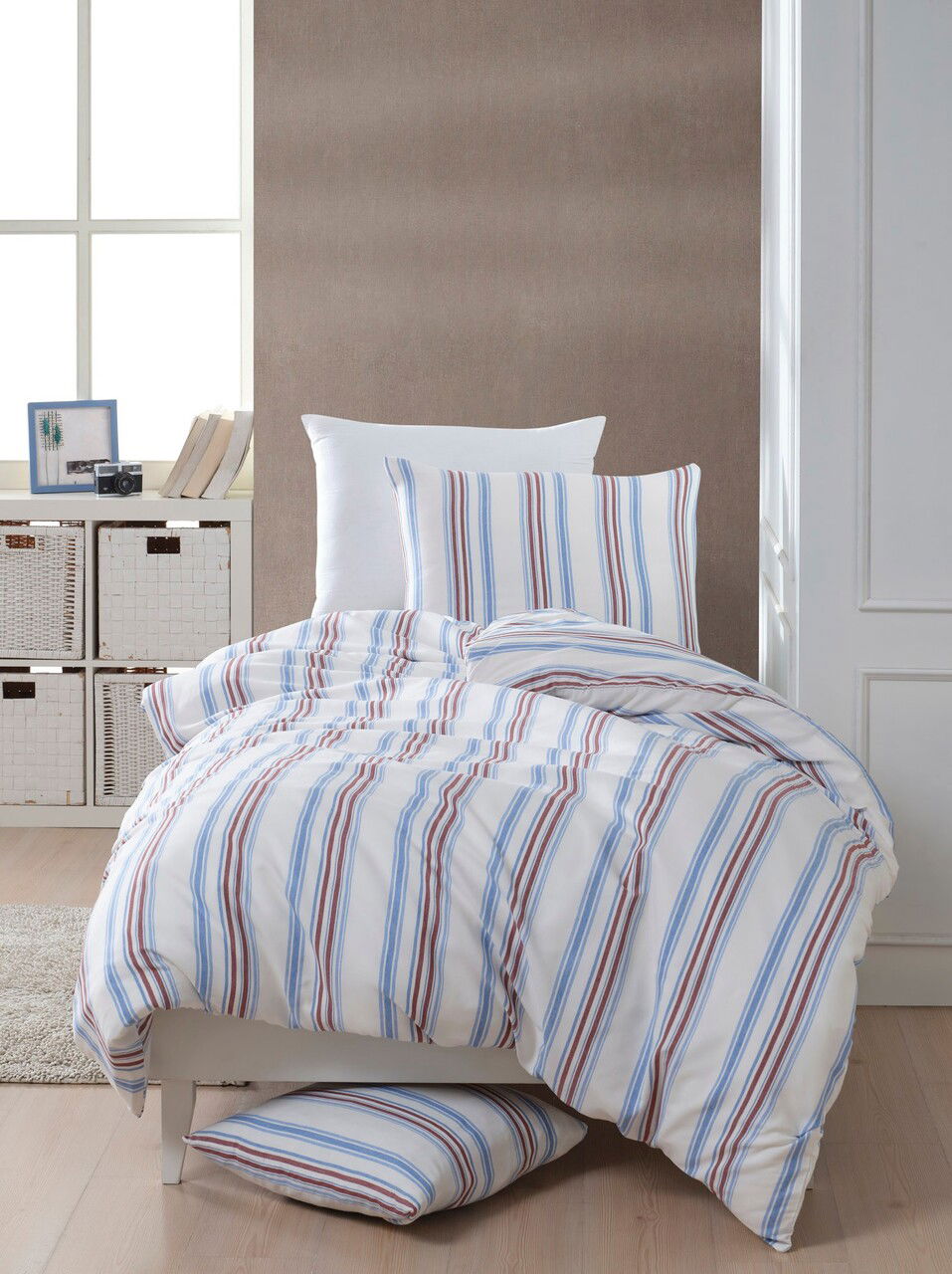 Lenjerie de pat pentru o persoana, L'essentiel Maison, Zagreb, Bumbac;Poliester, Rosu albastru