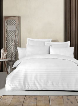 Lenjerie de pat dubla 3 piese, L'essentiel Maison, Water Yollu Saten, Bumbac;Poliester, Alb