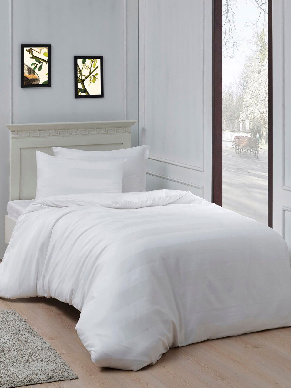 Lenjerie de pat pentru o persoana 2 piese, L'essentiel Maison, Max Yollu Saten, Bumbac;Poliester, Alb