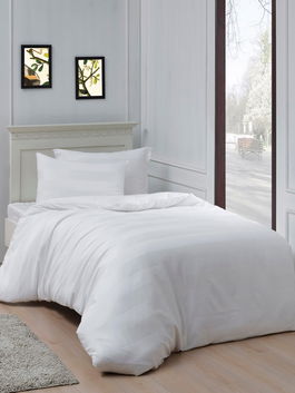 Lenjerie de pat pentru o persoana 2 piese, L'essentiel Maison, Max Yollu Saten, Bumbac;Poliester, Alb