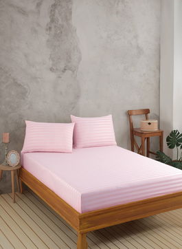 Set de pat pentru o persoana (cearceaf cu elastic si perna) 2 piese, L'essentiel Maison, Water Yollu Saten, Bumbac;Poliester, Roz pudra