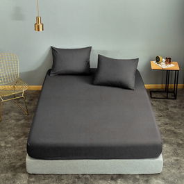 Set de pat dublu (cearceaf cu elastic si perne) 3 piese, L'essentiel Maison, Basic, 65% bumbac/35% poliester, Fumuriu