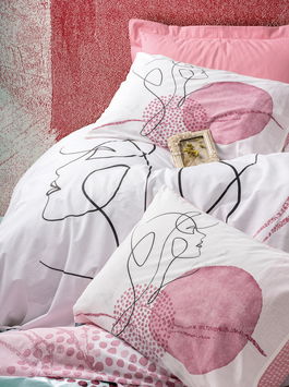 Lenjerie de pat dubla, 4 piese, 200x220 cm, 100% bumbac ranforce, Cotton Box, Senora, roz pudra