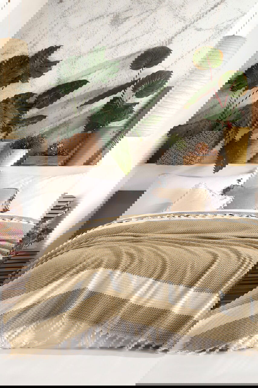 Cuvertura Double Pique, 200x230 cm, 100% bumbac, Seritli, Viaden, galben mustar