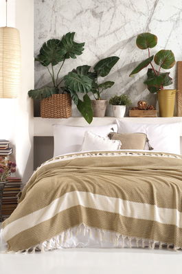 Cuvertura Double Pique, 200x230 cm, 100% bumbac, Seritli, Viaden, galben mustar