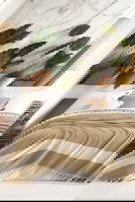 Cuvertura Double Pique, 200x230 cm, 100% bumbac, Seritli, Viaden, galben mustar