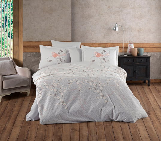 Lenjerie de pat dubla 4 piese, L'essentiel Maison, Missy, Gri