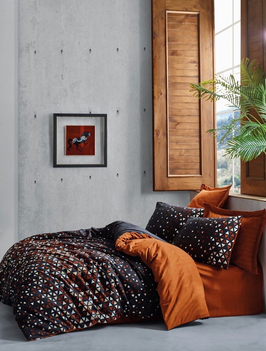 Lenjerie de pat pentru o persoana, L'essentiel Maison, Colin, Cinnamon / Black