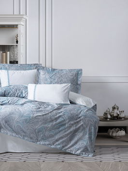 Lenjerie de pat dubla, L'essentiel Maison, Stilla, Albastru/Alb