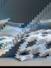 Lenjerie de pat dubla, L'essentiel Maison, Solito, Albastru indigo / Alb