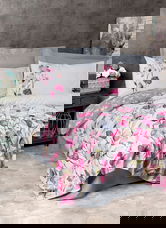 Lenjerie de pat pentru o persoana, L'essentiel Maison, Carla, Gri / Alb / Roz