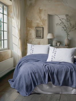 Set cuvertura pique dubla, L'essentiel Maison, Cora, Albastru indigo