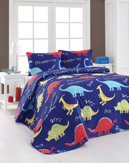 Set cuvertura matlasata dubla 3 piese, L'essentiel Maison, Dinazorus, 65% bumbac/35% poliester , Albastru / Roșu / Galben