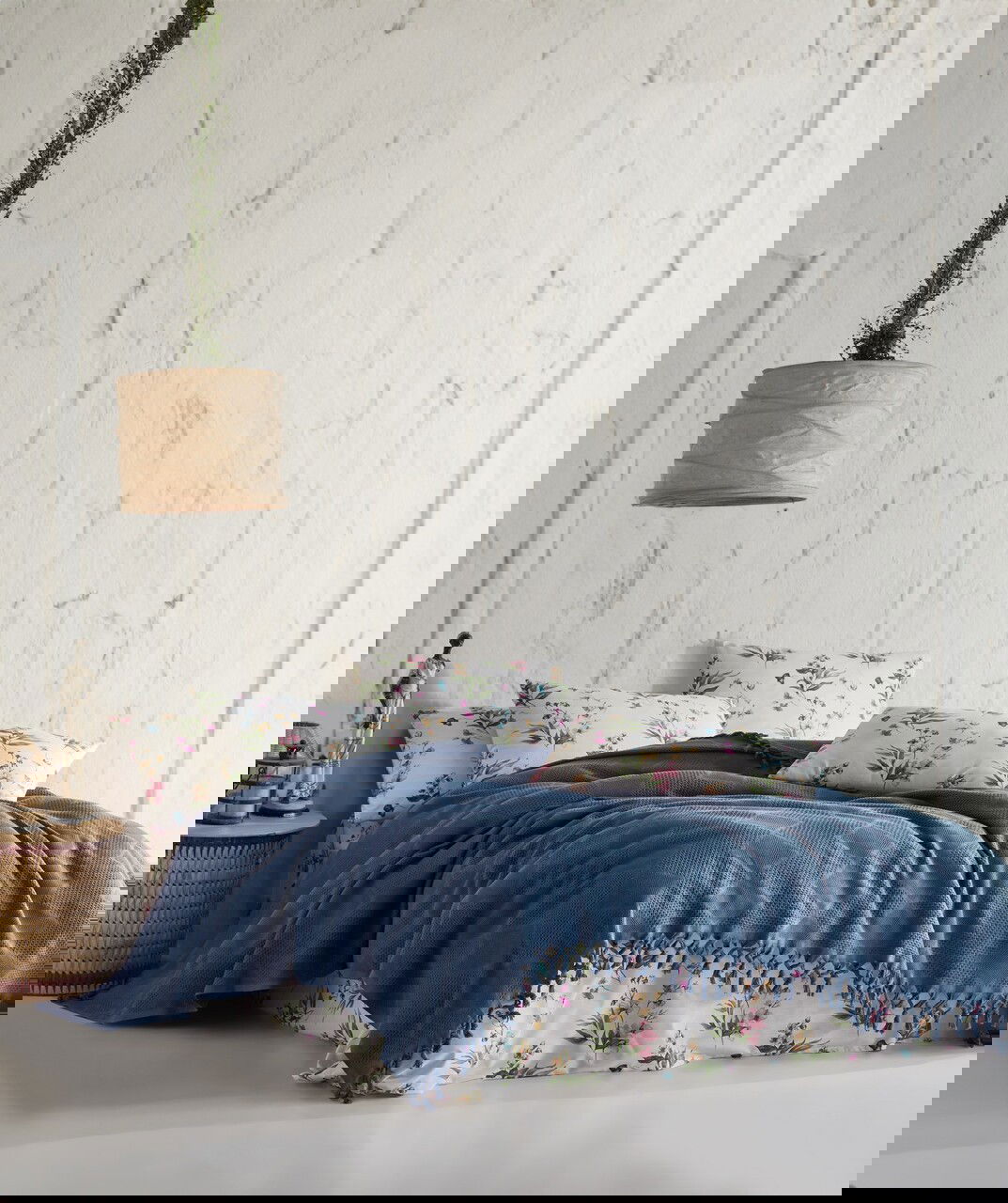 Set cuvertura pique dubla, L'essentiel Maison, Mona v2, Albastru inchis