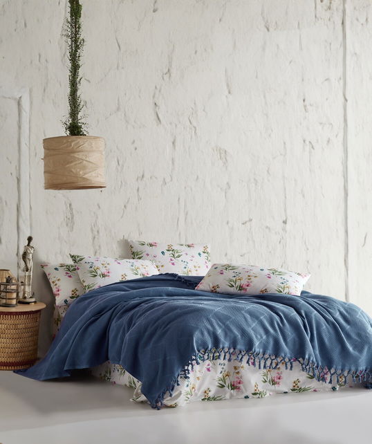 Set cuvertura pique dubla, L'essentiel Maison, Mona v2, Albastru inchis