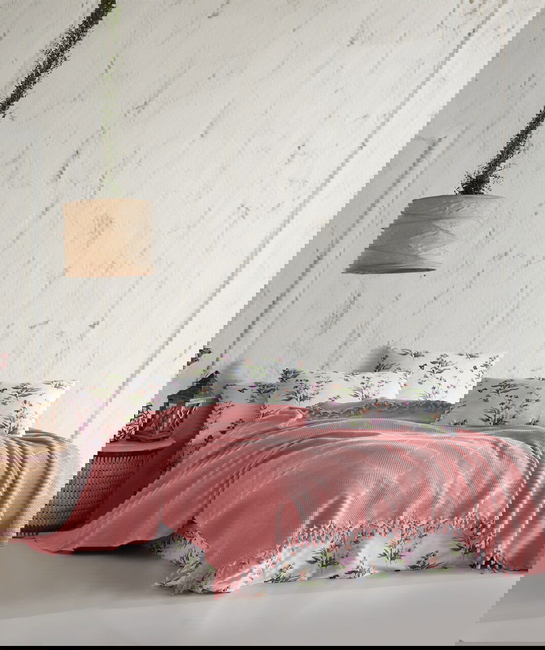 Set cuvertura pique dubla, L'essentiel Maison, Mona v2, Roz pudra