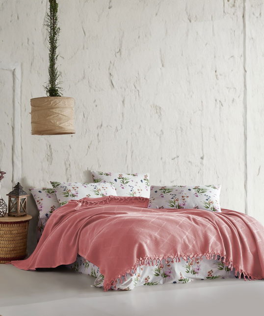Set cuvertura pique dubla, L'essentiel Maison, Mona v2, Roz pudra